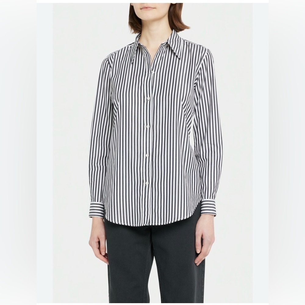 H&M Black & Cream Silky Striped Blouse, small